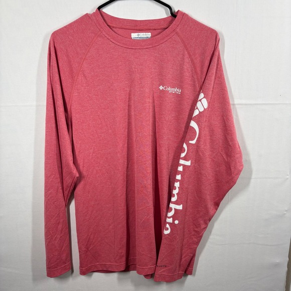 Columbia PFG Fishing Long Sleeve Shirt Small Pink Heather Logo Performance Tee - Picture 1 of 10